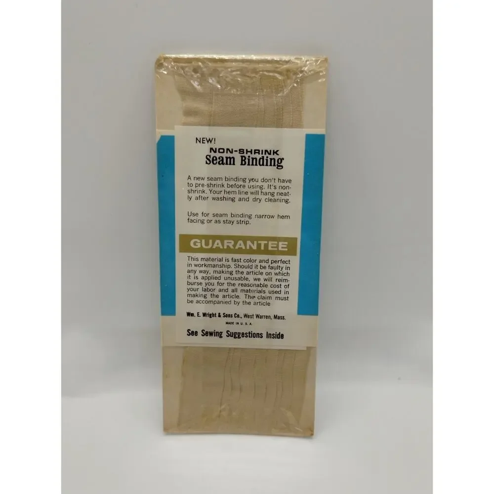 Vtg Wrights Trimtex Non-Shrink Seam Binding 3 Yards - Beige 91